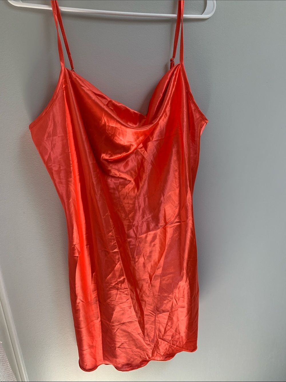 bebe Satin Mini Slip Dress in Bright Orange - Picture 3 of 5